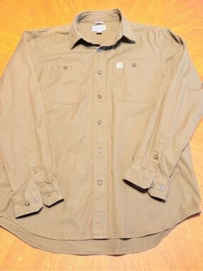 Carhartt Relaxed Fit Work Shirt Men’s Large Brown Long Sleeve Button Up